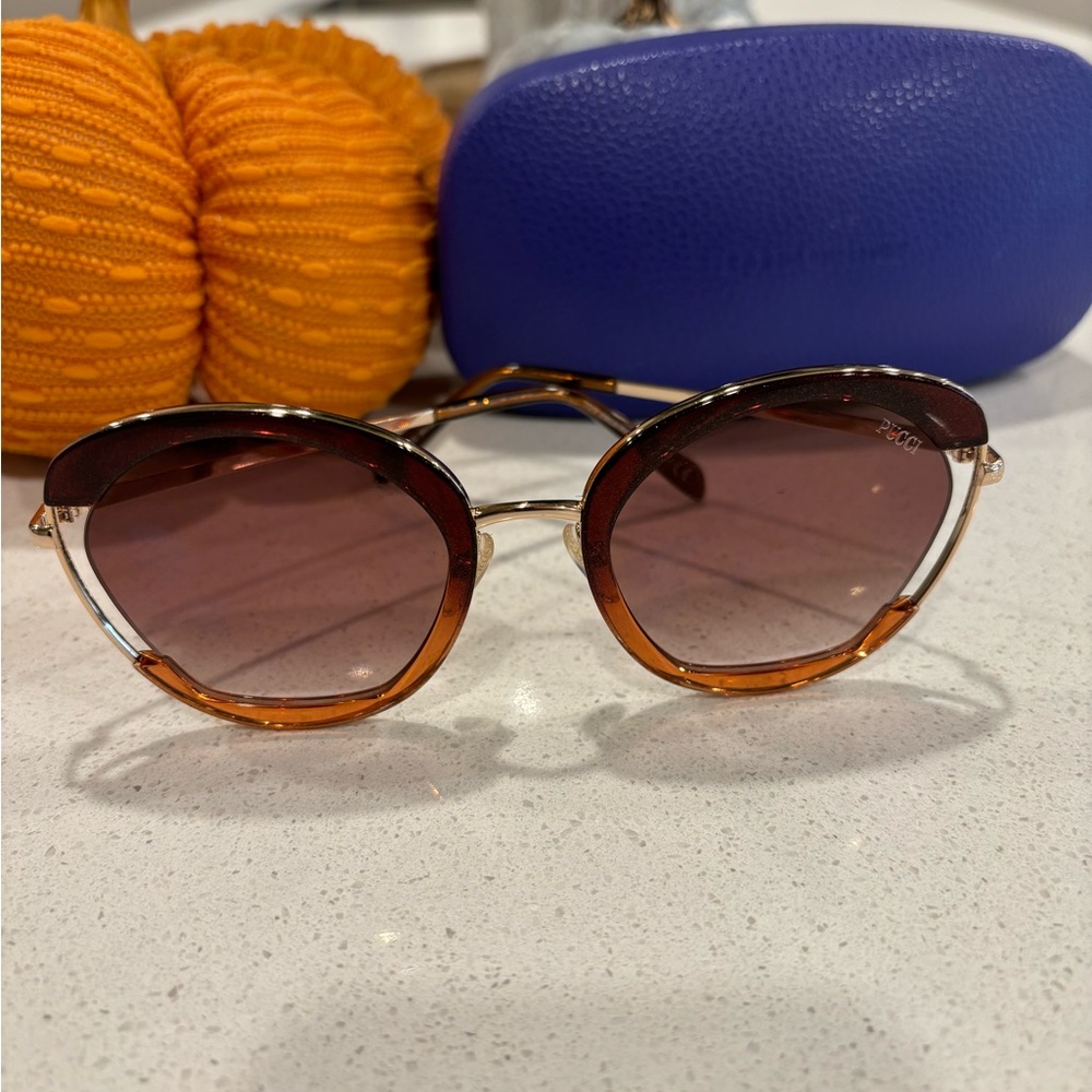 Emilio Pucci brown and orange sunglasses with case